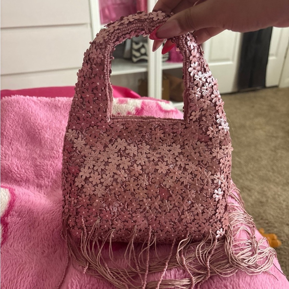 Pink Floral Embellished Handbag